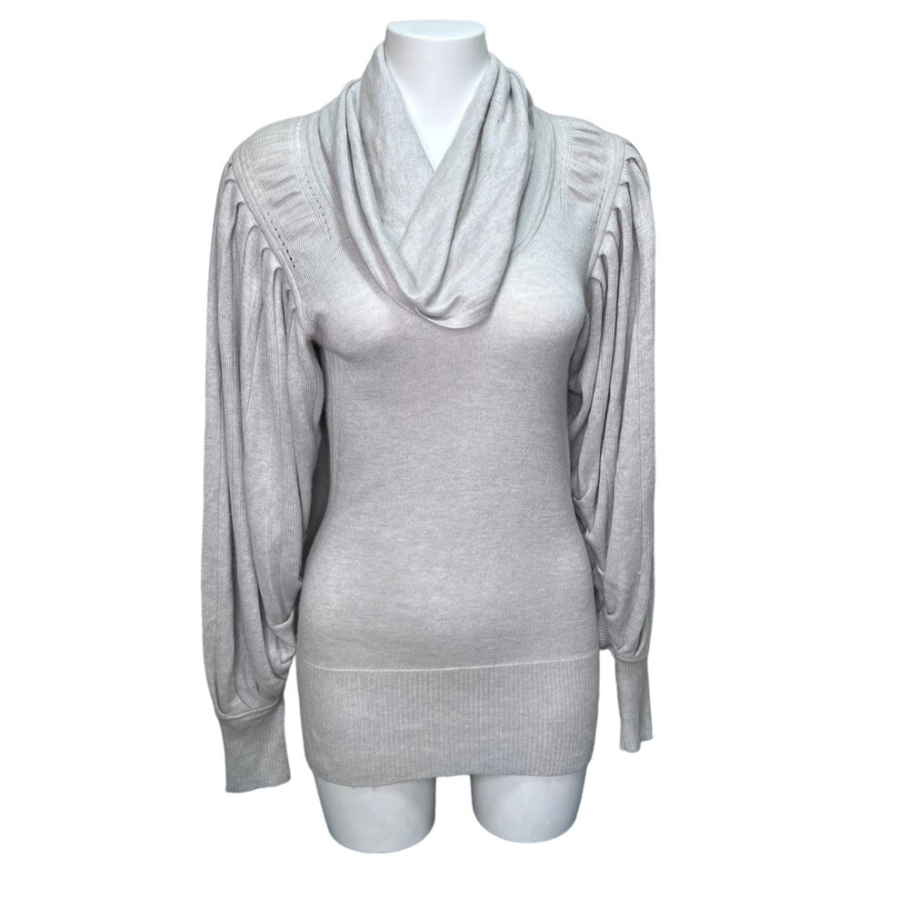 Debbie Shuchat Light Grey Cowl  Neck Balloon Sleeve Angora Blend Sweater Small